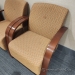 Pair of Light Brown Patterned Sofa Armchairs w/ Wood Frames